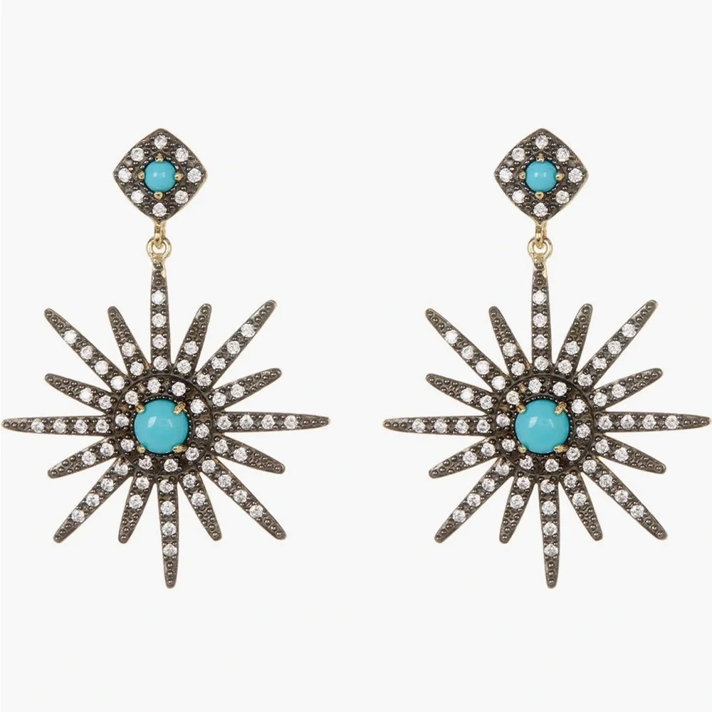 + ADORNIA + 14k Gold Turquoise & Swarovski Crystal Starburst Earrings - Picture 1 of 5